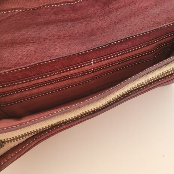 Dakota Leather Envelope Wallet Burgundy Red Boho Continental Rustic Large Soft - Picture 4 of 11